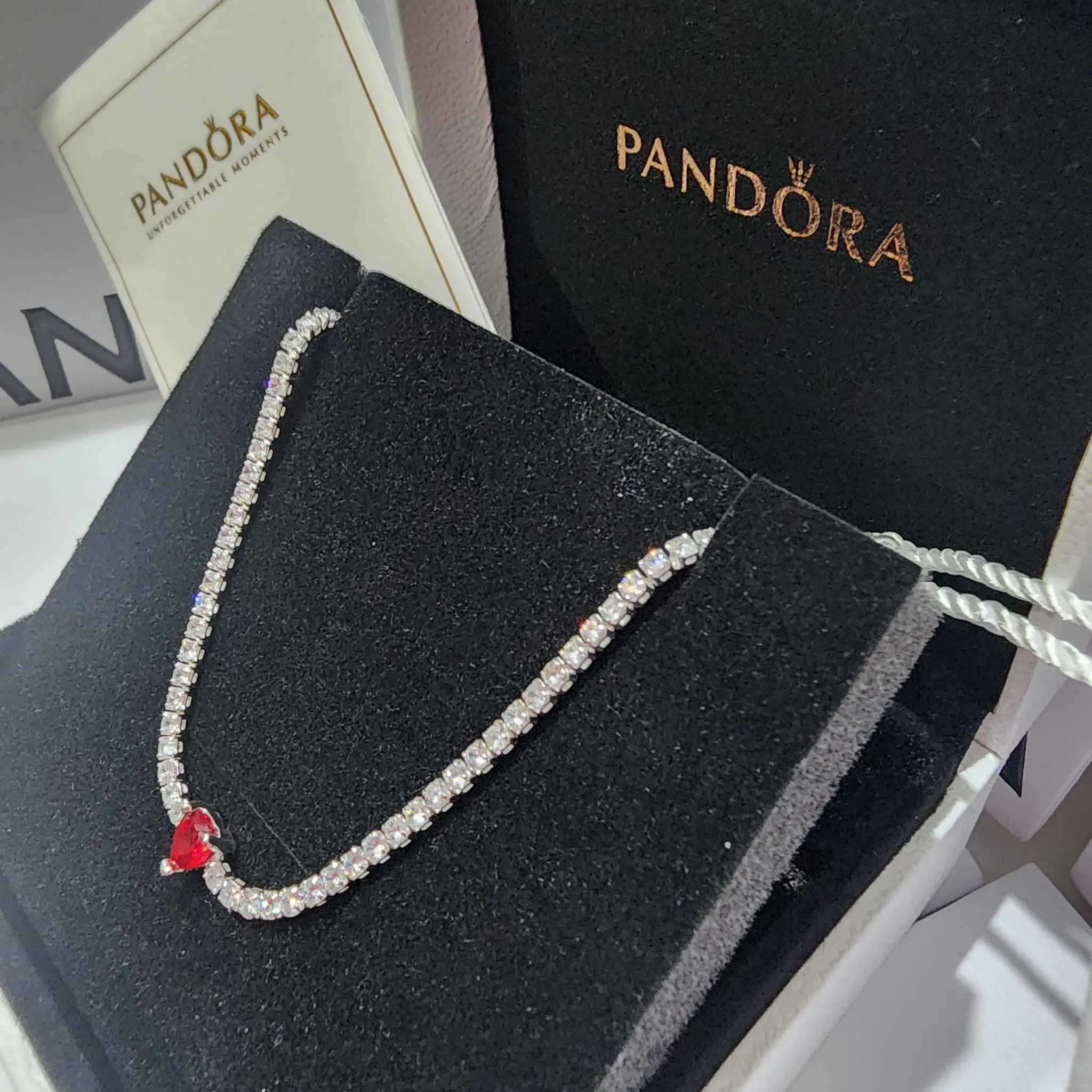 COLLAR CORAZON ROJO AMOR PANDORA PLATA 925 + KIT DE REGALO - Image 3
