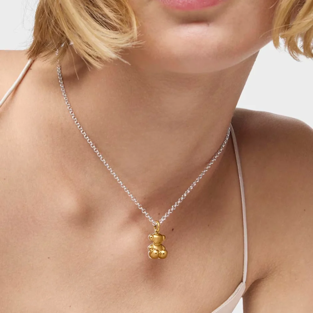 COLLAR TOUS 2 DIJES ORO OSO TEDDY BEAR BOLD BEAR PLATA .925 Y ORO 14K - Image 3