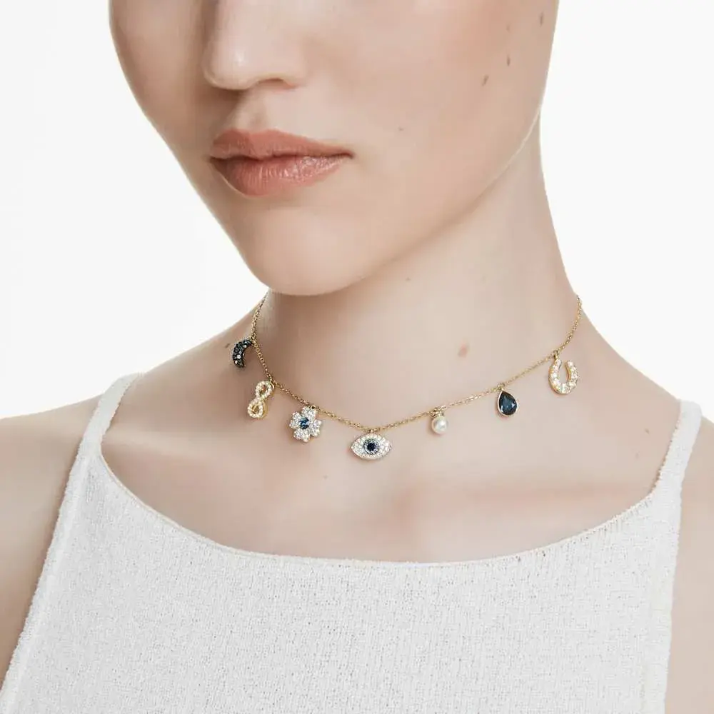 COLLAR GARGANTILLA SWAROVSKI SIMBOLICA LUNA INFINITO TREBOL OJO HERRADURA ORO - Image 3