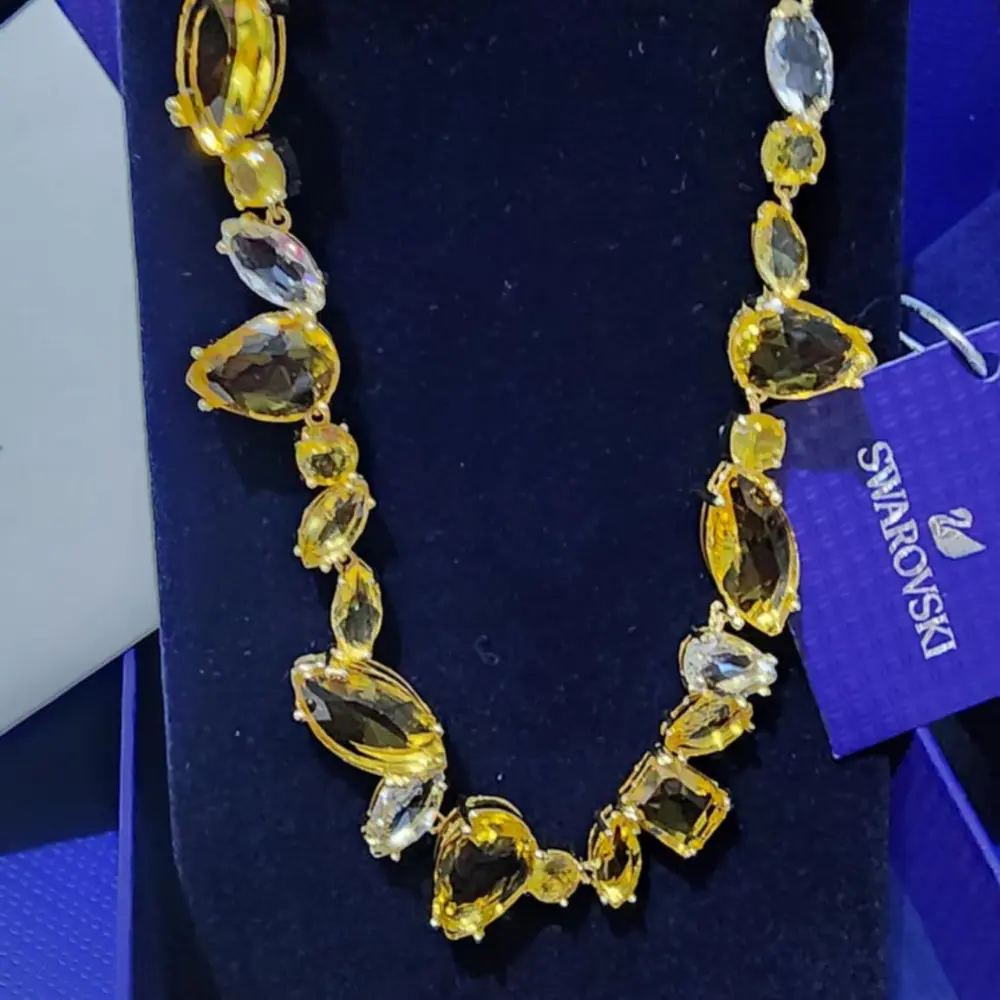 COLLAR GEMA CRISTALES COMPLETO MULTI COLOR SWAROVSKI DORADO AMARILLO + KIT DE REGALO - Image 2