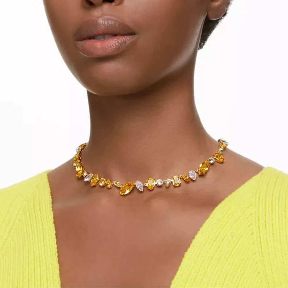 COLLAR GEMA CRISTALES COMPLETO MULTI COLOR SWAROVSKI DORADO AMARILLO + KIT DE REGALO - Image 3
