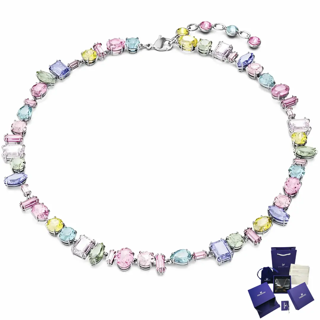 COLLAR GEMA CRISTALES COMPLETO MULTI COLOR SWAROVSKI + KIT DE REGALO