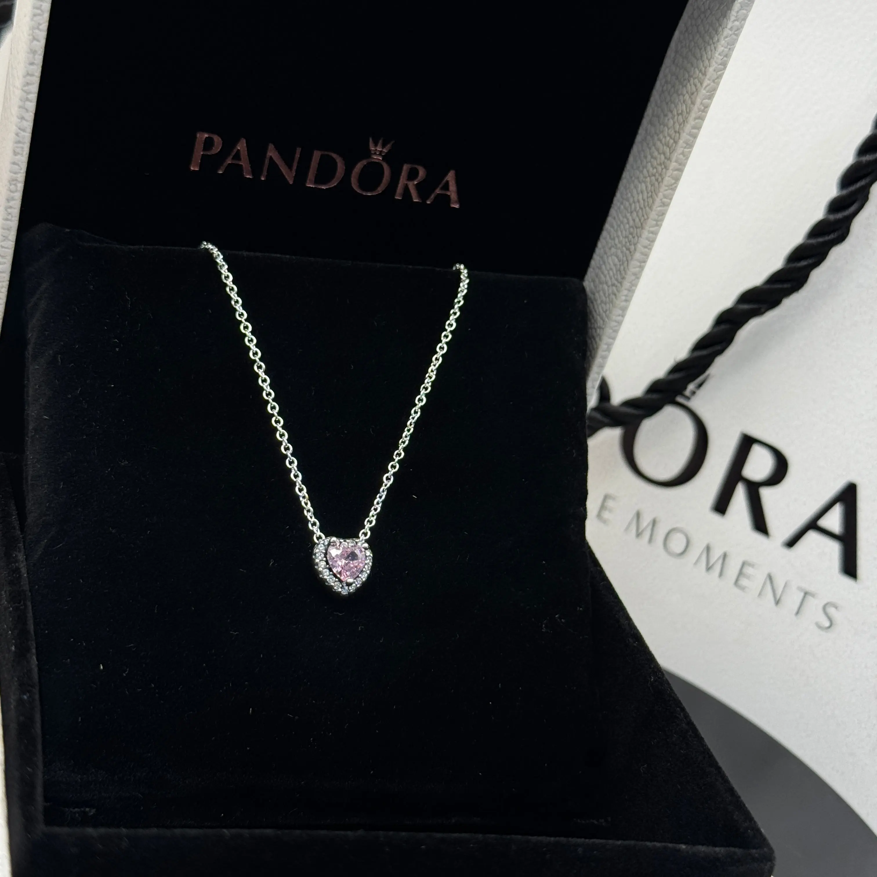 COLLAR PANDORA CORAZON ELEVADO ROSA PLATA .925 + KIT DE REGALO - Image 3