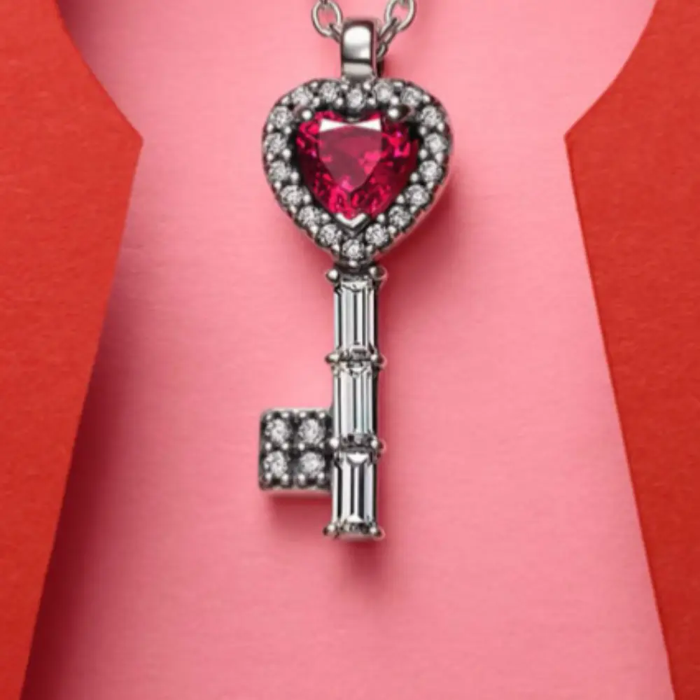 COLLAR PANDORA DIJE LLAVE CORAZON ROJO DANNA PAOLA PLATA .925 - Image 5