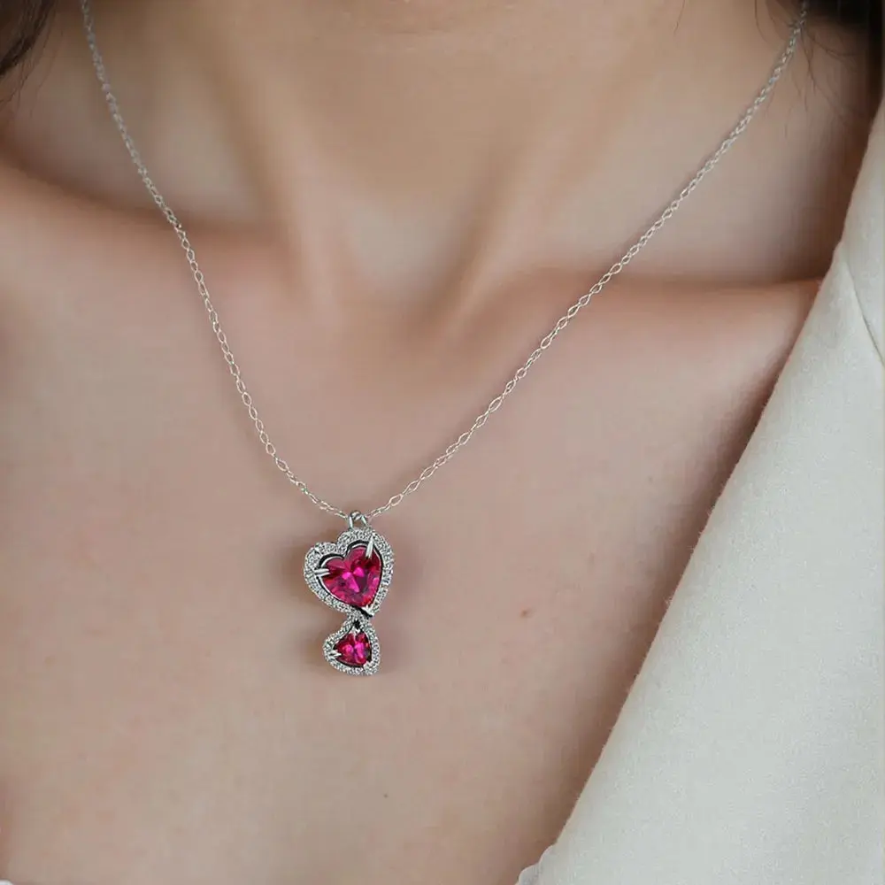 COLLAR PANDORA DOBLE CORAZON ROJO HALO PLATA 925 + KIT DE REGALO - Image 3