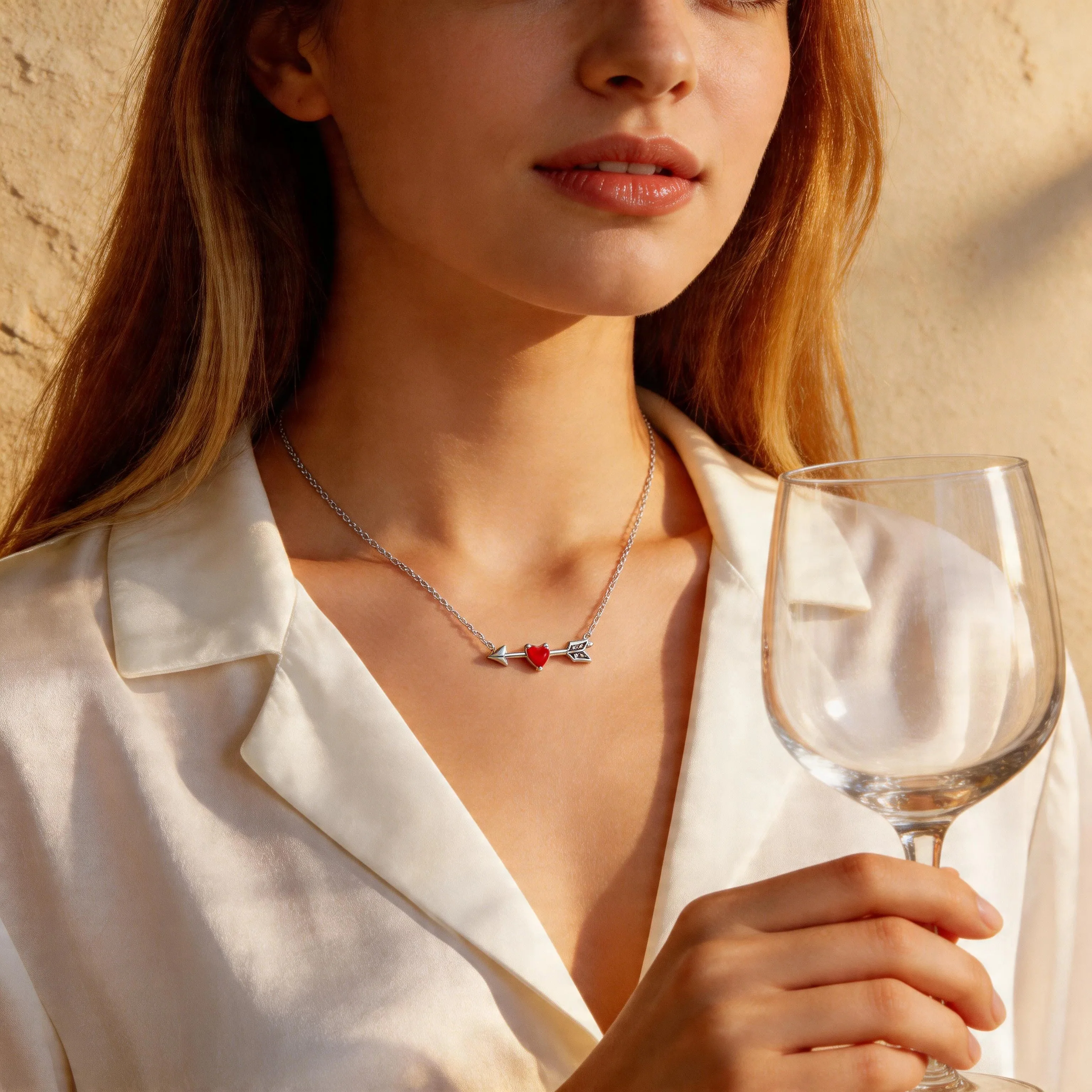 COLLAR PANDORA FLECHA Y CORAZON ROJO CRISTAL MURANO PLATA .925 - Image 2