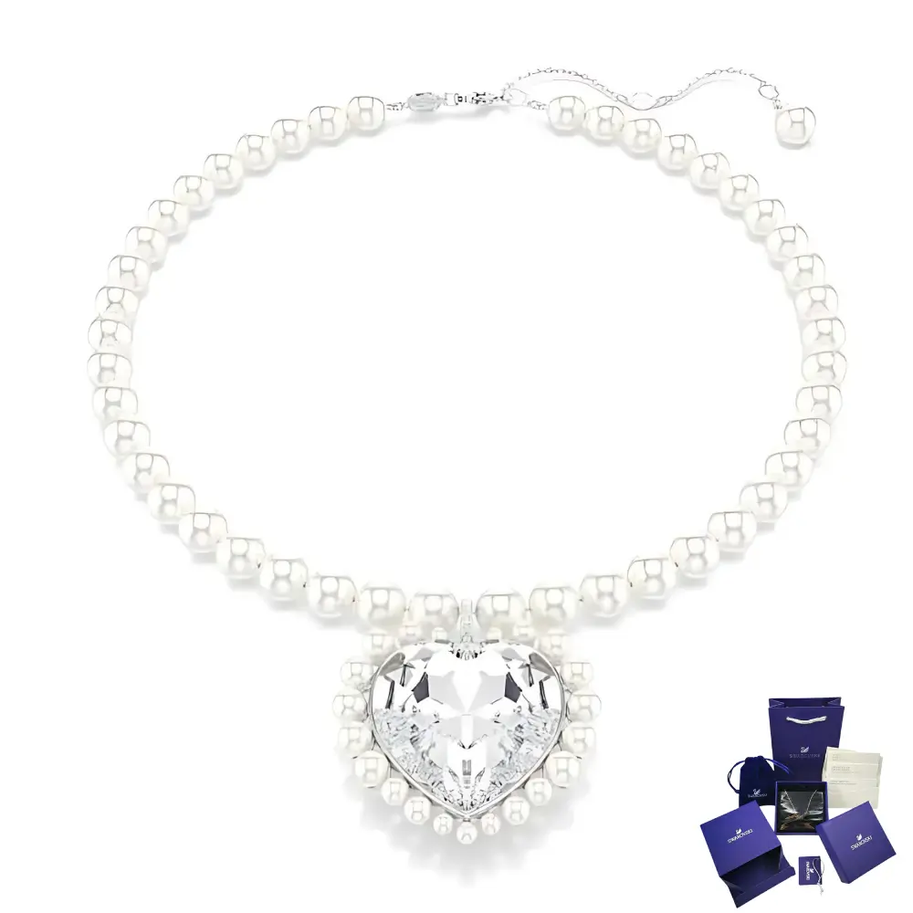 COLLAR SWAROVSKI ARIANA GRANDE CRISTALES CRYSTAL PEARL PERLAS TALLA DE CORAZON GRANDE
