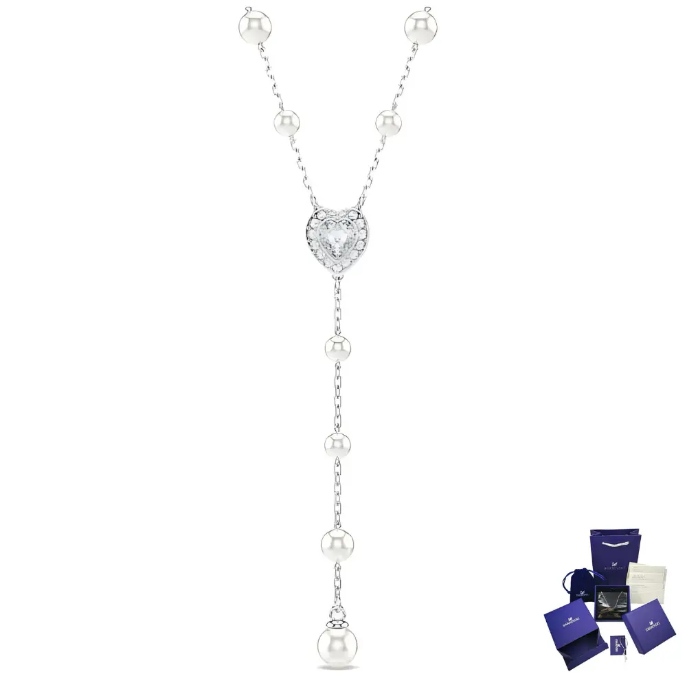 COLLAR SWAROVSKI EN Y ARIANA GRANDE CORAZON BLANCO + KIT DE REGALO