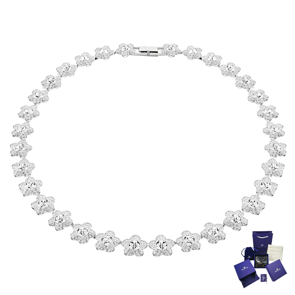 COLLAR SWAROVSKI FLORES BLANCAS ARIANA GRANDE + KIT DE REGALO