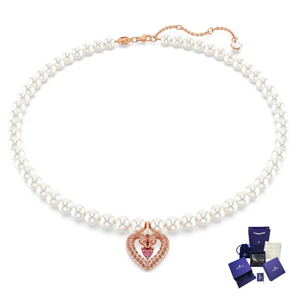 COLLAR SWAROVSKI SUBLIMA CORAZON ROSA PERLAS ORO ROSA 14K