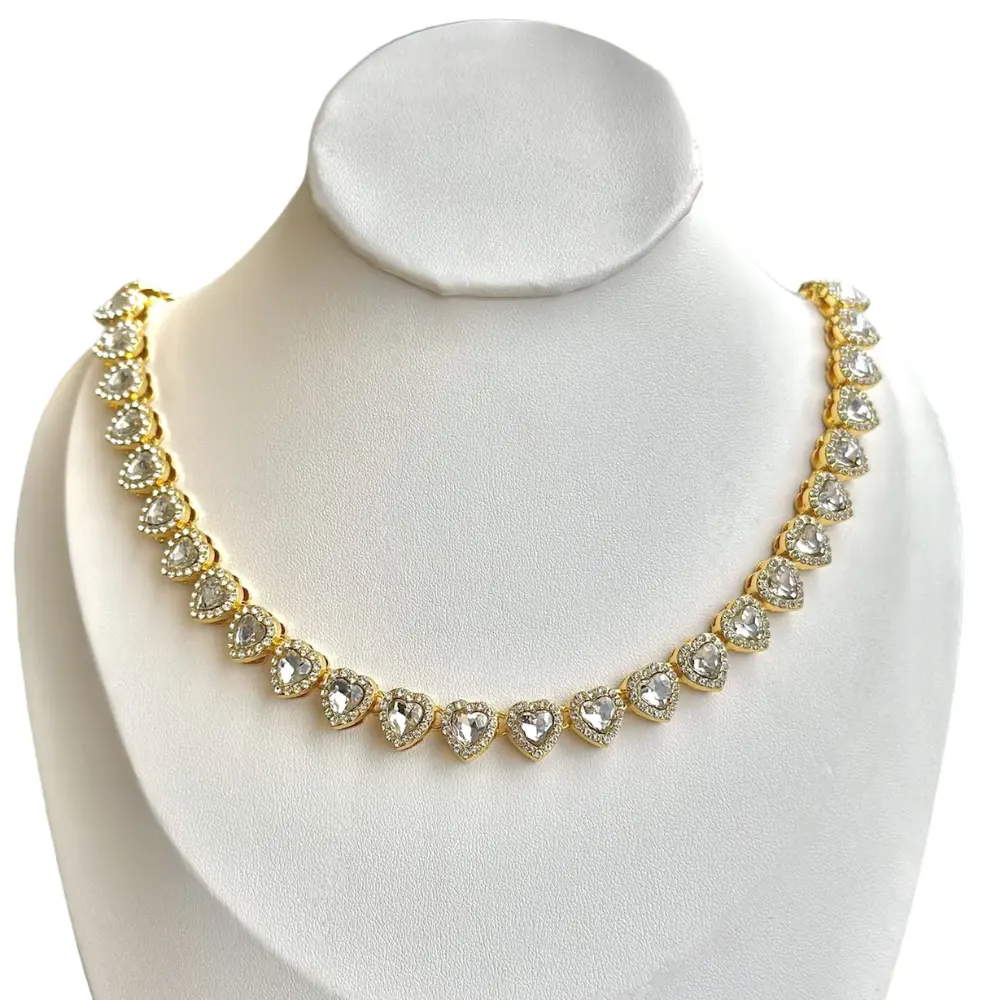 COLLAR SWAROVSKI TENIS DORADO ORO CORAZONES BLANCOS ARIANA GRANDE + KIT DE REGALO - Image 4