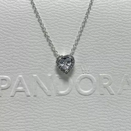 SET CONJUNTO CORAZON ELEVADO PLATEADO ANILLO + COLLAR + ARETES PANDORA - Image 5