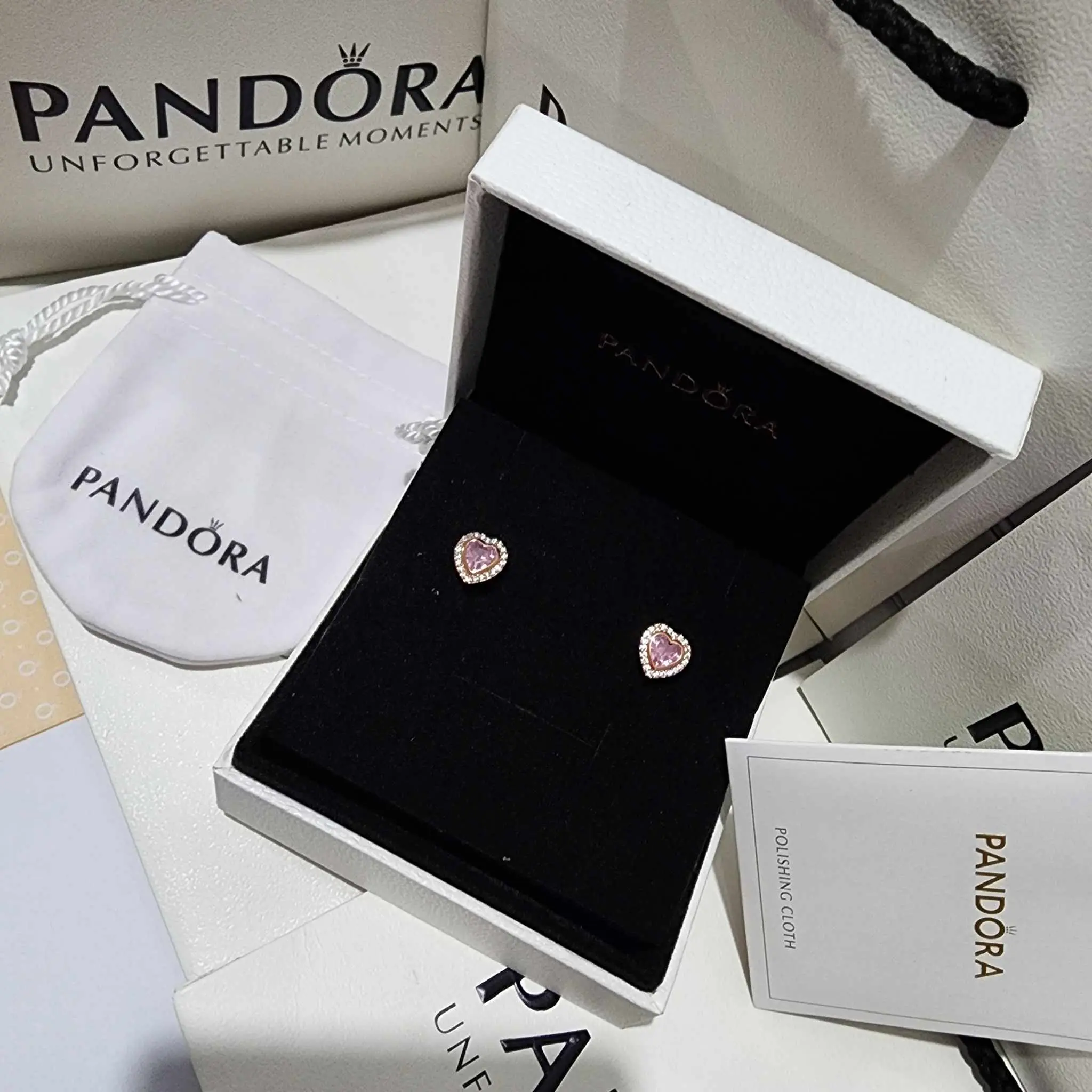 SET CONJUNTO PANDORA ANILLO + ARETES + COLLAR CORAZON ELEVADO ROSA ROSE GOLD - Image 5