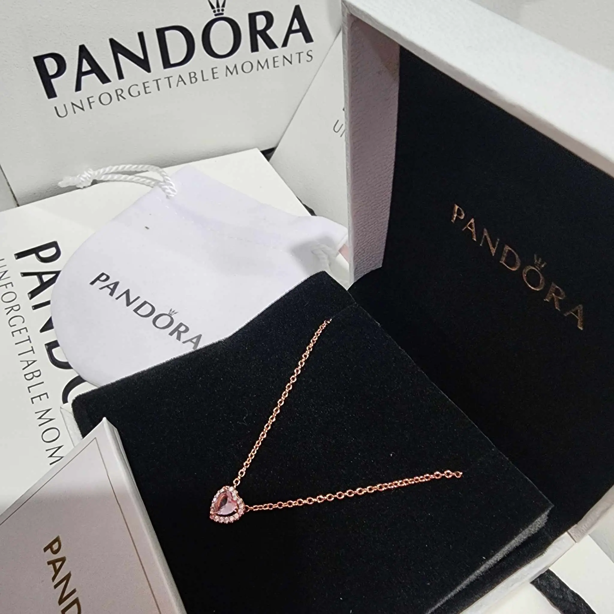 SET CONJUNTO PANDORA ANILLO + ARETES + COLLAR CORAZON ELEVADO ROSA ROSE GOLD - Image 6
