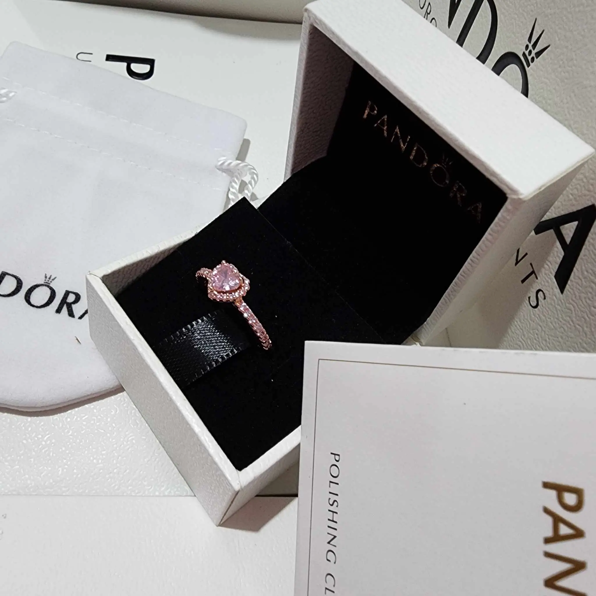 SET CONJUNTO PANDORA ANILLO + ARETES + COLLAR CORAZON ELEVADO ROSA ROSE GOLD - Image 8