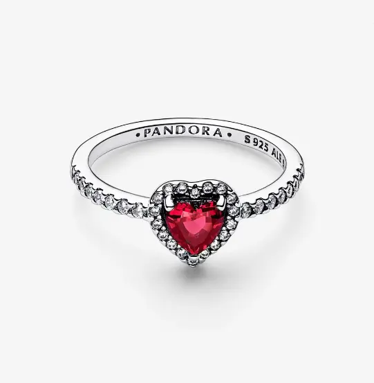 SET CONJUNTO COLLAR + ANILLO + ARETE CORAZÓN ELEVADO ROJO PANDORA - Image 13