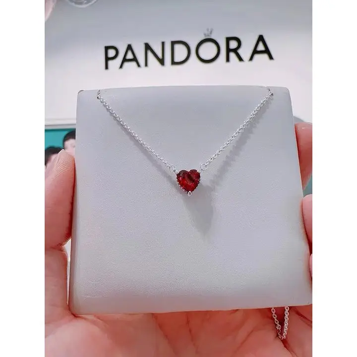 SET CONJUNTO COLLAR + ANILLO + ARETE CORAZÓN ELEVADO ROJO PANDORA - Image 14