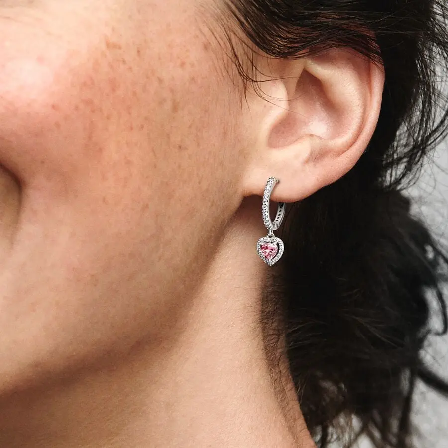 ARETES PENDIENTES DE ARO CORAZÓN ROSA PANDORA + KIT DE REGALO - Image 4