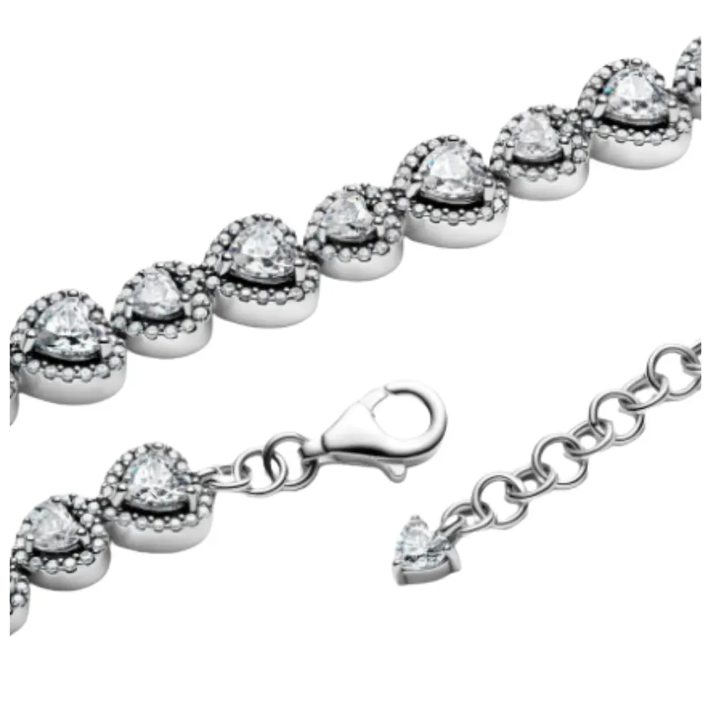 PULSERA BRAZALETE PANDORA TENIS HALO CORAZONES PLATA .925 + KIT DE REGALO - Image 3