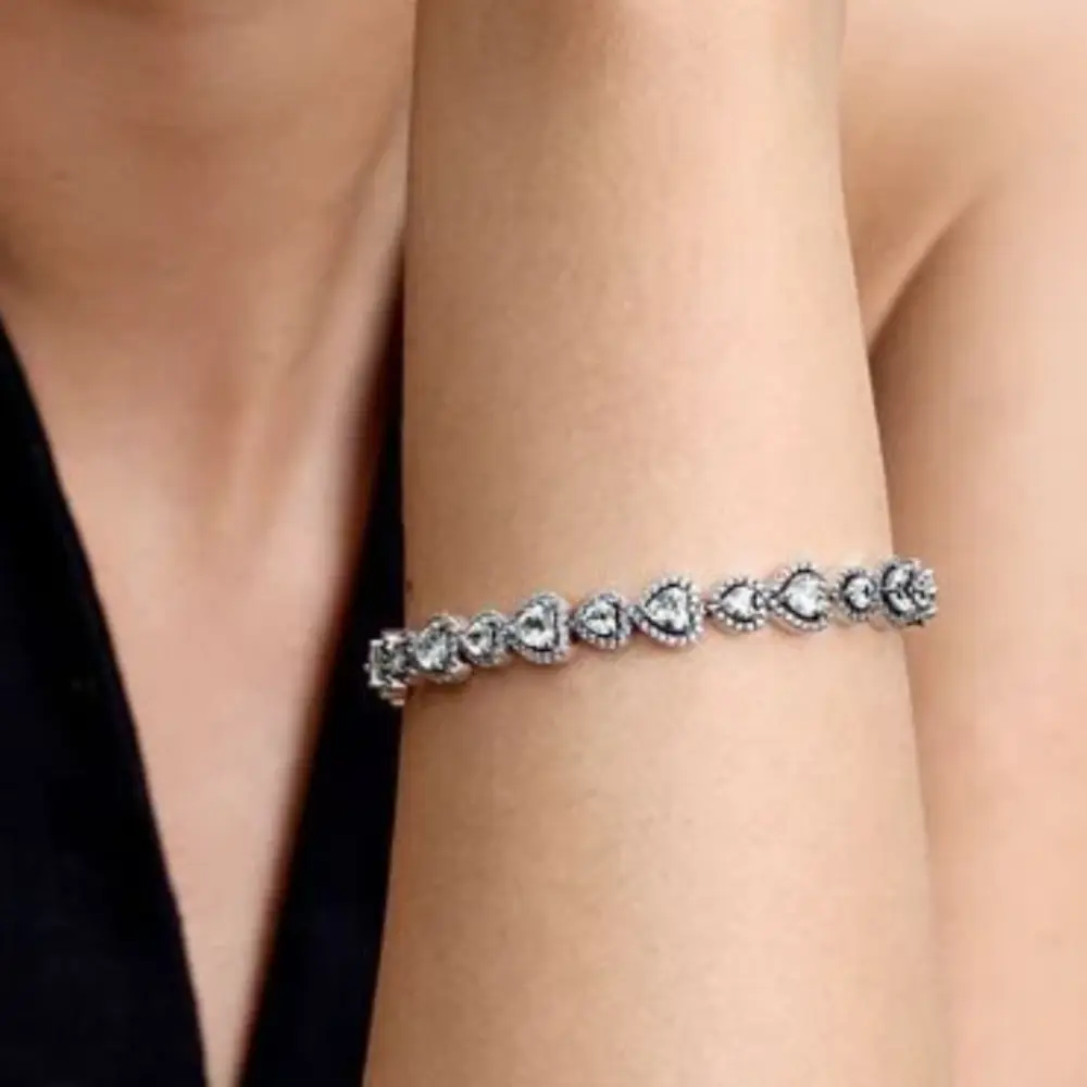 PULSERA BRAZALETE PANDORA TENIS HALO CORAZONES PLATA .925 + KIT DE REGALO - Image 4
