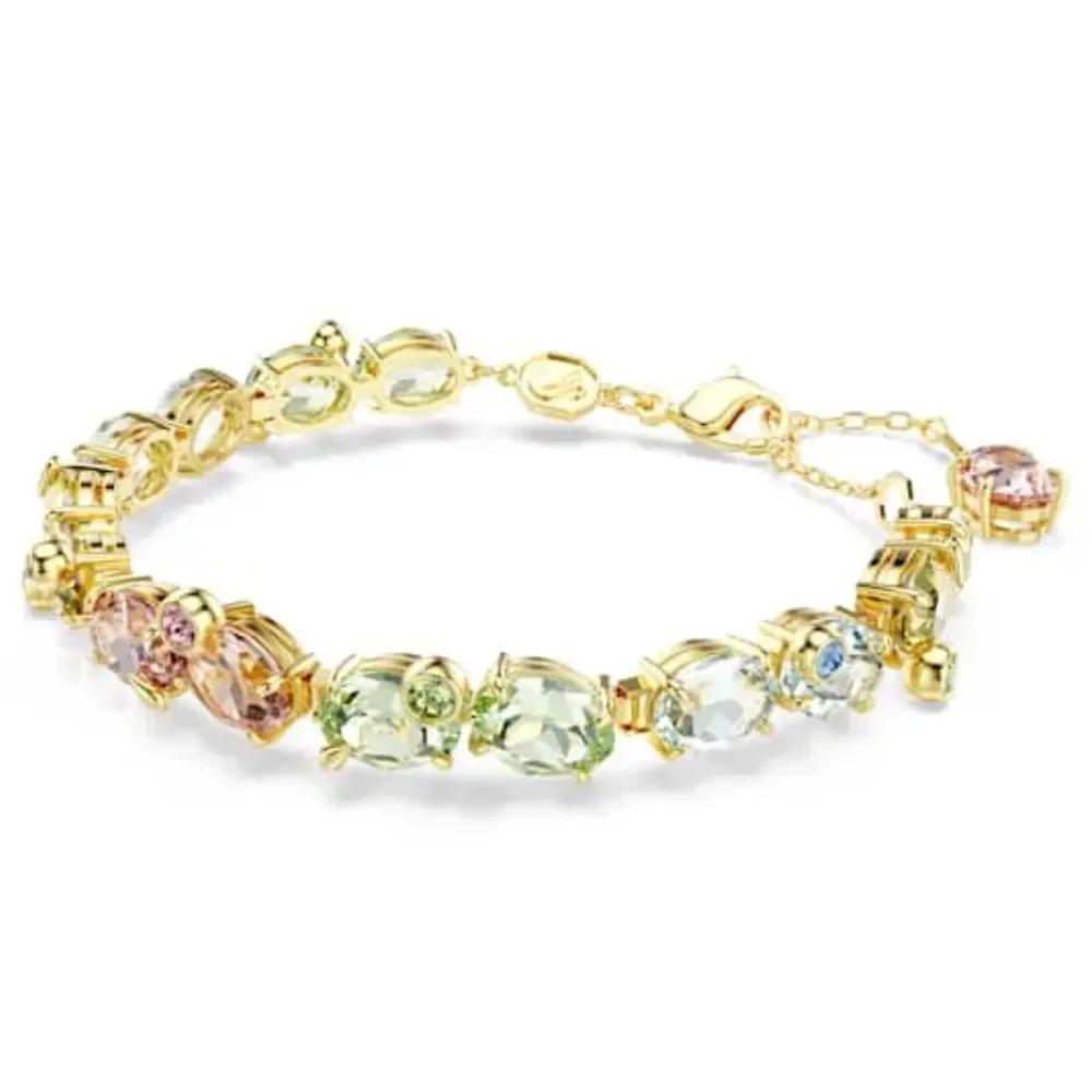 PULSERA BRAZALETE SWAROVSKI TENIS GEMA MULTI COLOR DORADO ORO 14K - Image 3