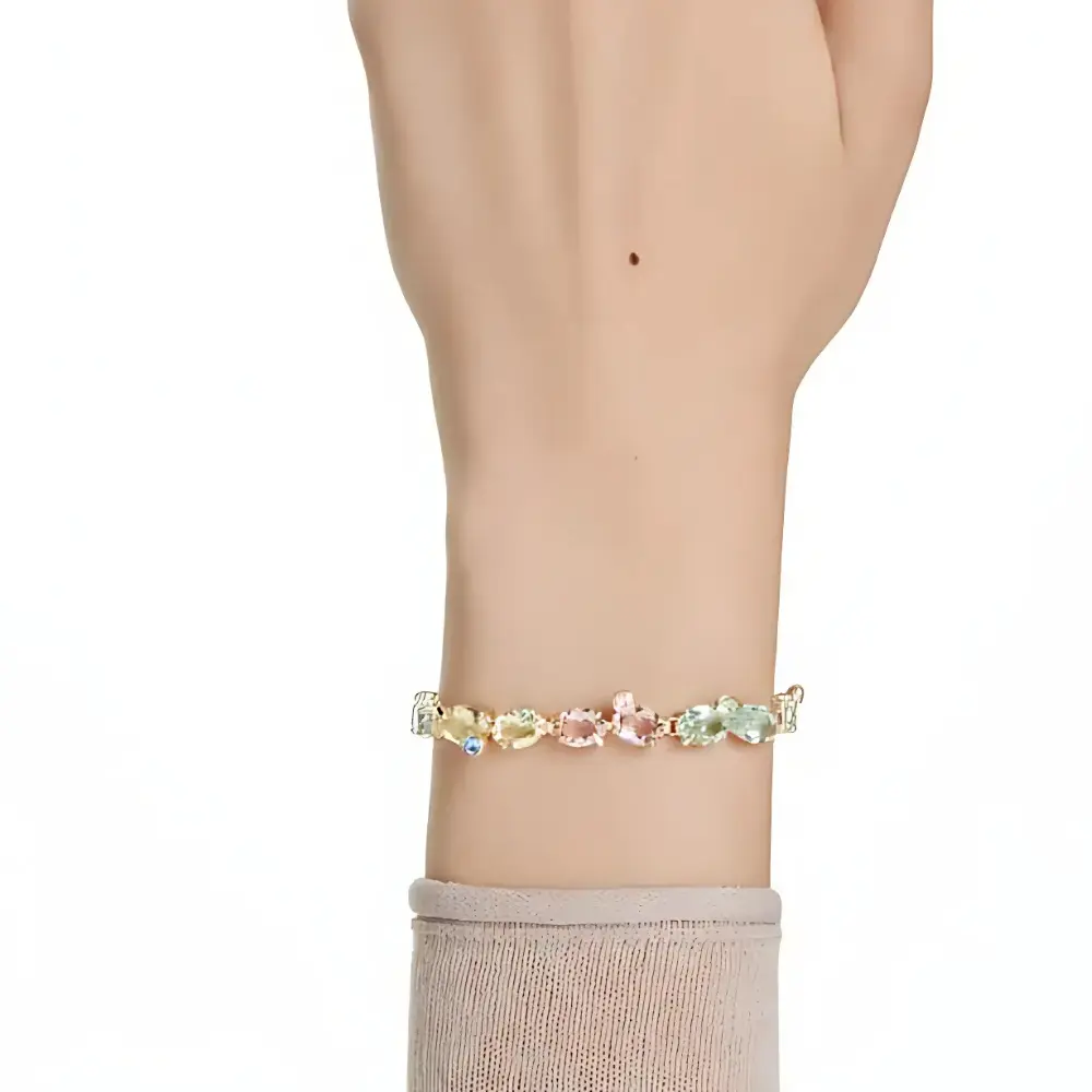 PULSERA BRAZALETE SWAROVSKI TENIS GEMA MULTI COLOR DORADO ORO 14K - Image 6