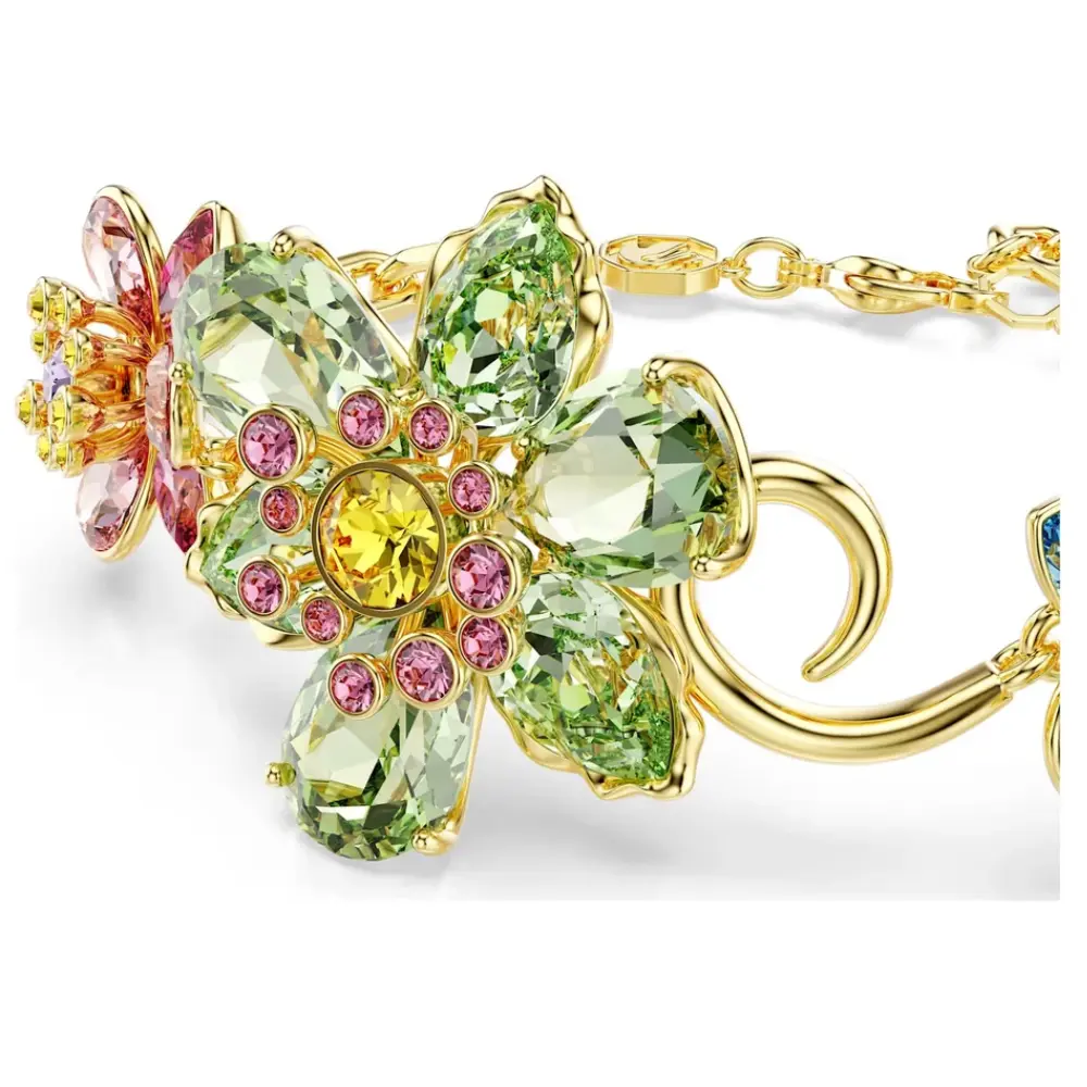 PULSERA BRAZALETE SWAROVSKI IDYLLIA CRISTALES FLOR MULTI COLOR DORADO + KIT DE REGALO - Image 5