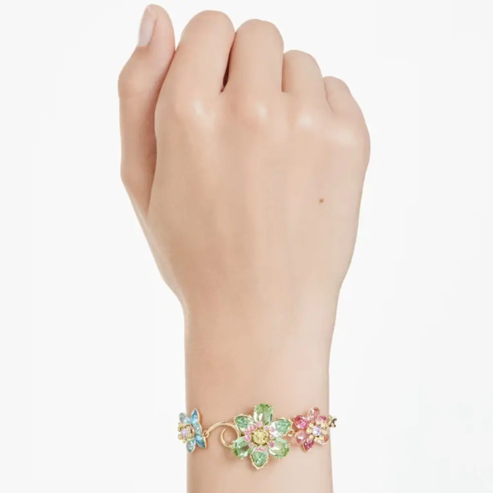 PULSERA BRAZALETE SWAROVSKI IDYLLIA CRISTALES FLOR MULTI COLOR DORADO + KIT DE REGALO - Image 7