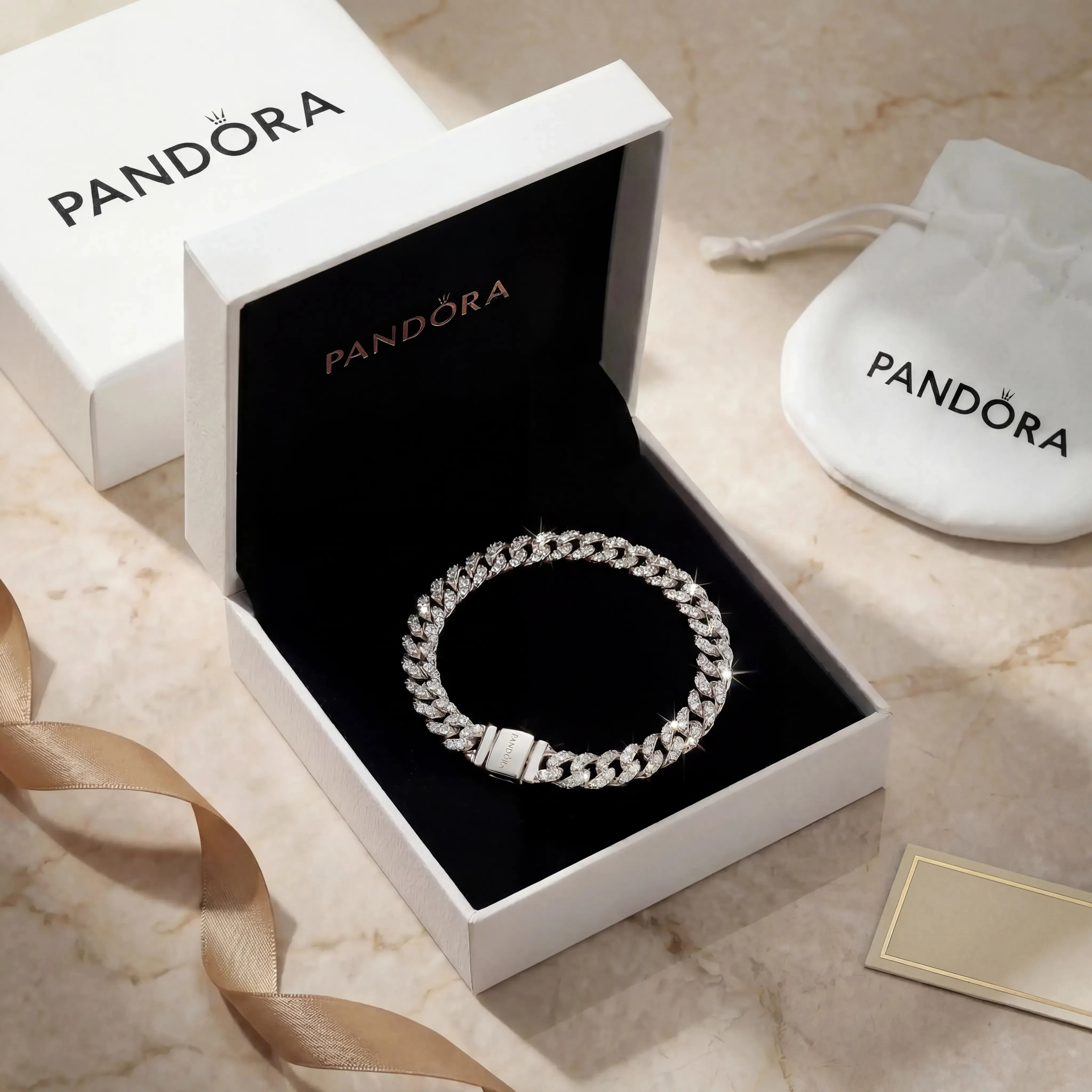 PULSERA PANDORA TENIS TIMELESS PAVE CUBANA BRILLANTE PLATA .925 + KIT DE REGALO - Image 3