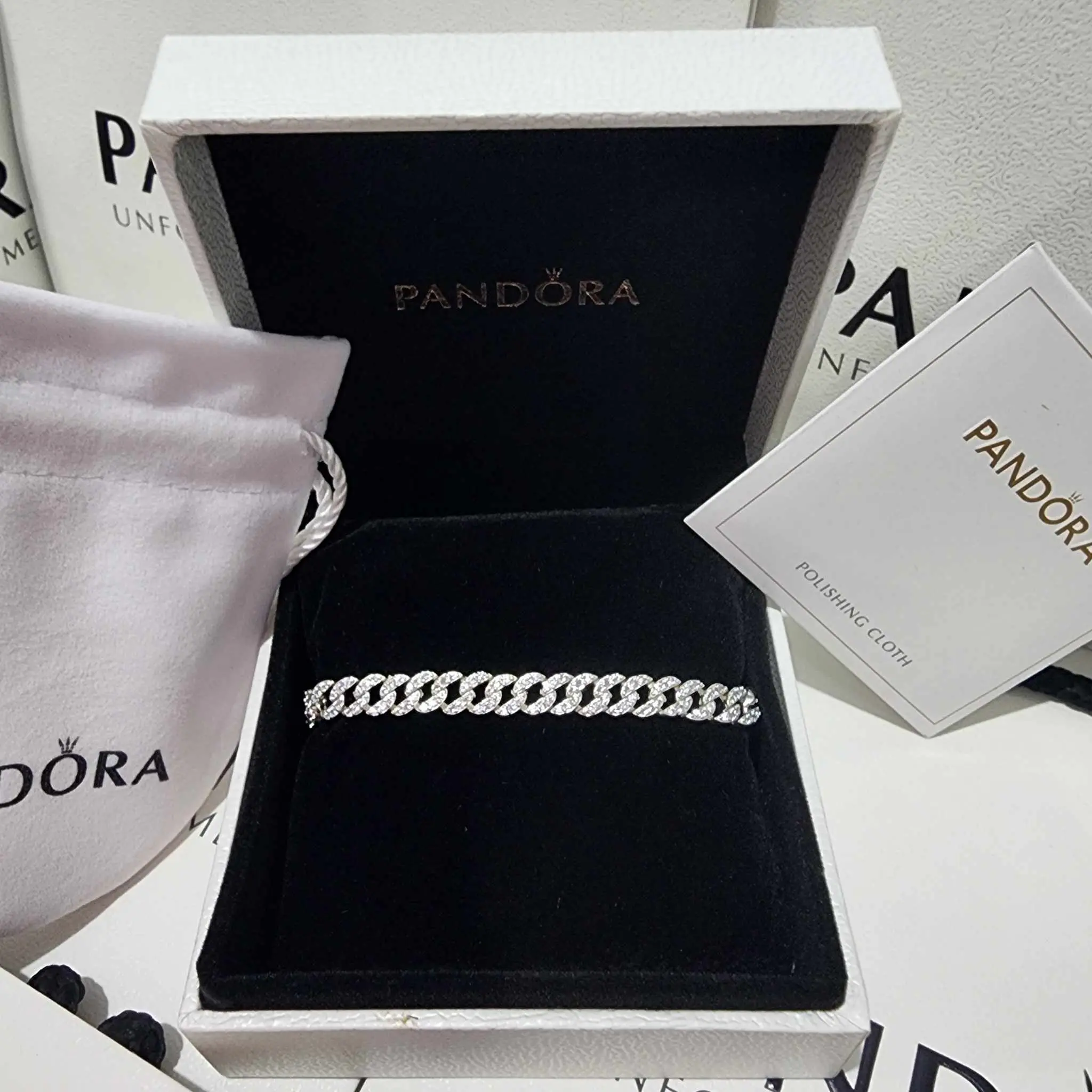 PULSERA PANDORA TENIS TIMELESS PAVE CUBANA BRILLANTE PLATA .925 + KIT DE REGALO - Image 4