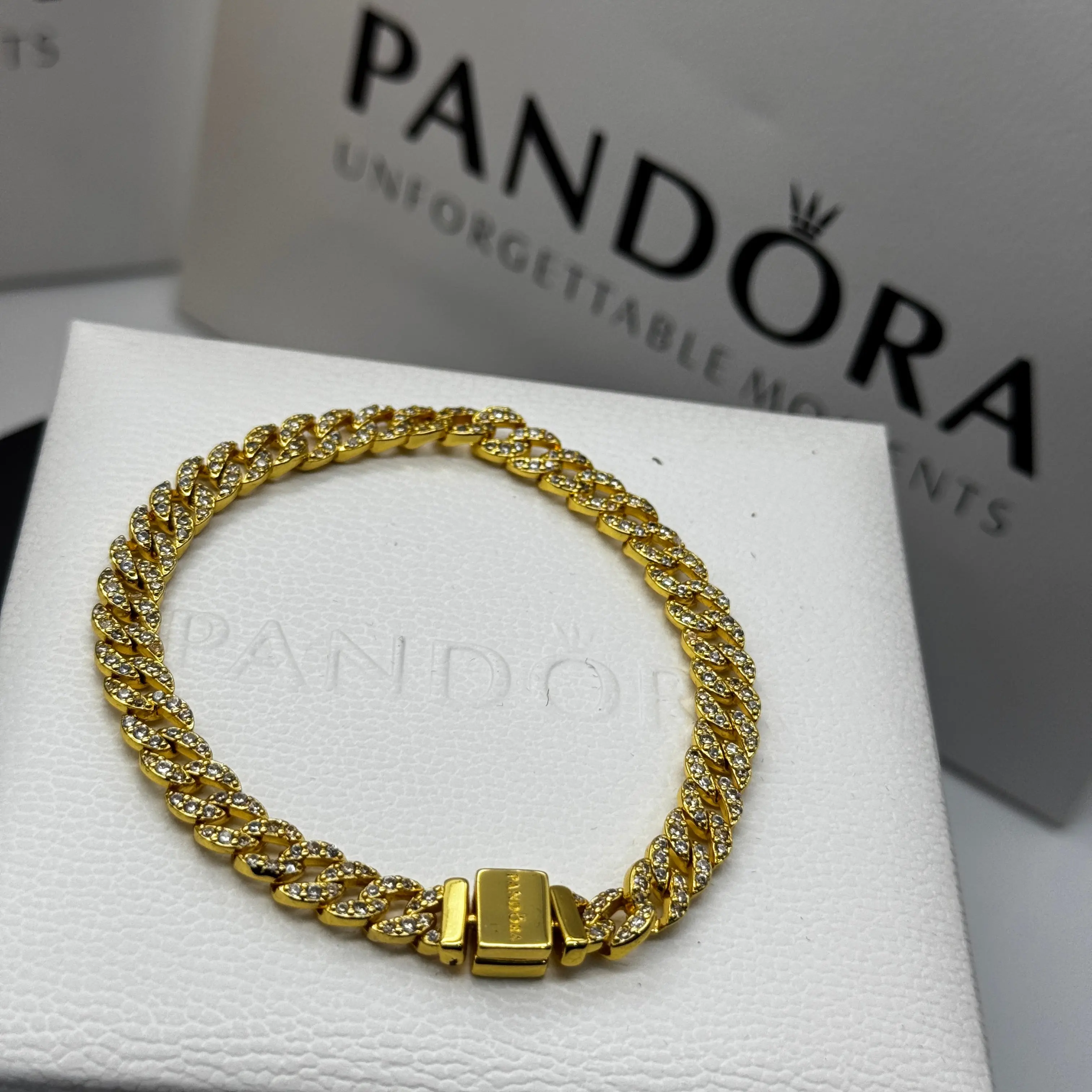 PULSERA PANDORA TENIS TIMELESS PAVE BRILLANTE CUBANA ORO 14K + KIT DE REGALO - Image 4
