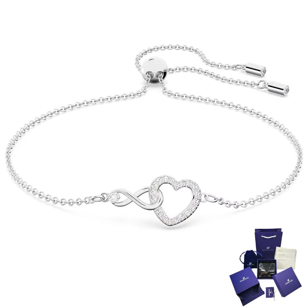 PULSERA SWAROVSKI CORAZON INFINITO PLATEADA + KIT DE REGALO