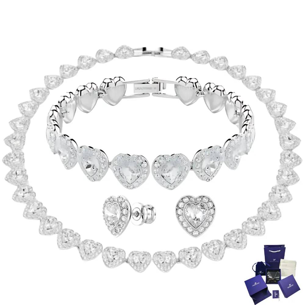 SET CONJUNTO COLLAR + PULSERA + ARETES SWAROVSKI ARIANA GRANDE CORAZONES