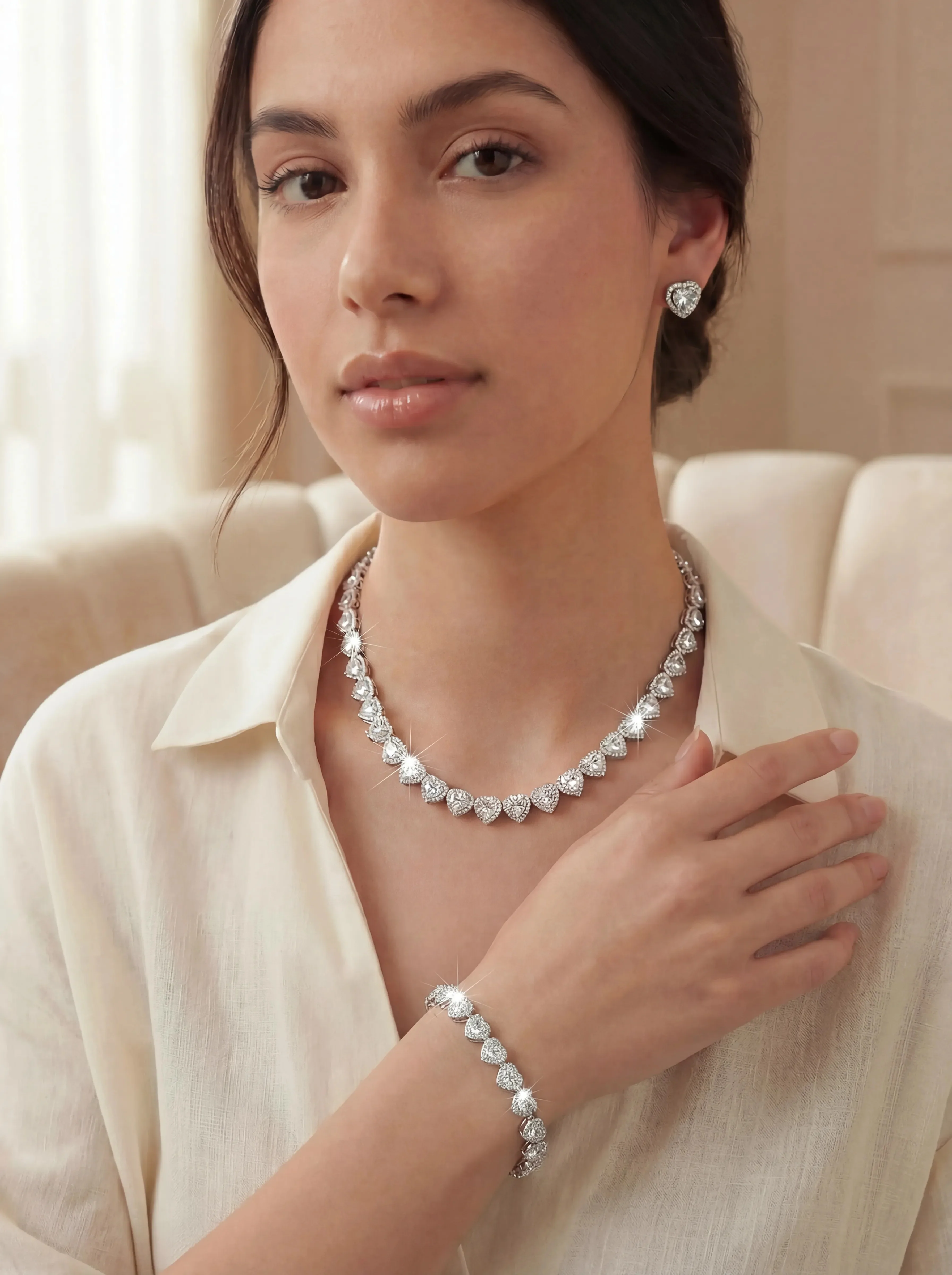 SET CONJUNTO COLLAR + PULSERA + ARETES SWAROVSKI ARIANA GRANDE CORAZONES - Image 3