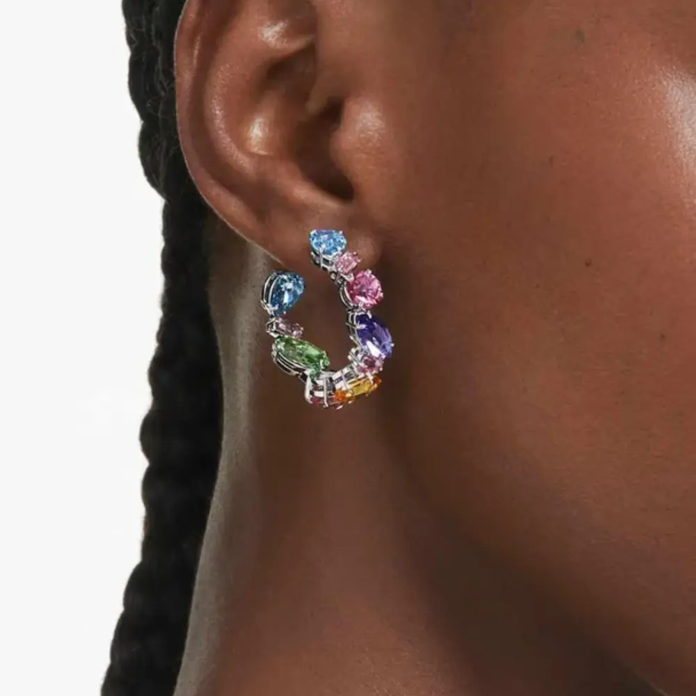 SET CONJUNTO COLLAR + PULSERA + ARETES SWAROVSKI MULTICOLOR GEMA PIEDRAS CRISTALES - Image 9