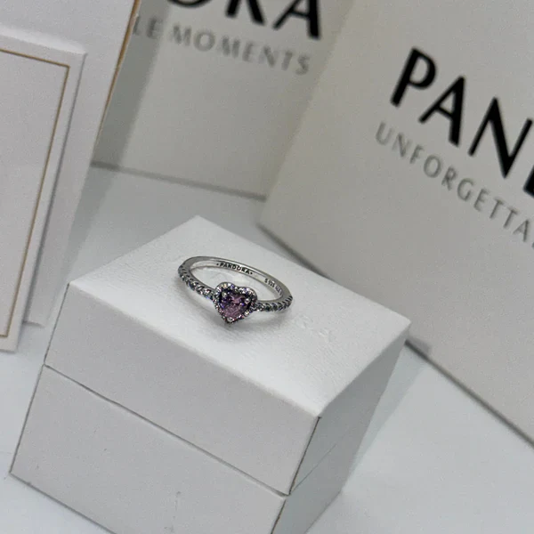 SET CONJUNTO PANDORA CORAZON ROSA PLATA .925 ANILLO + COLLAR + ARETES + KIT DE REGALO - Image 5