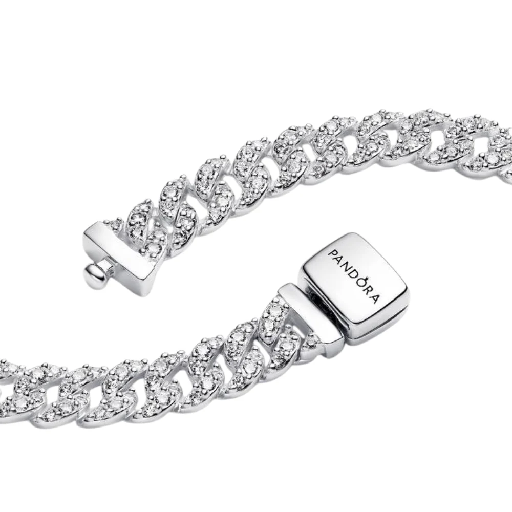 COLLAR PANDORA CUBANO CADENA PAVE ESLABONES PLATA .925 - Image 7