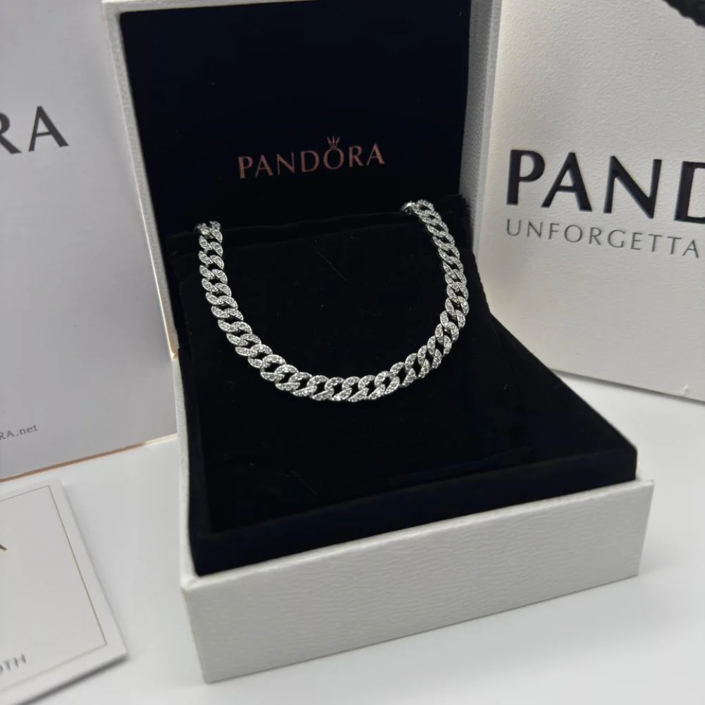 COLLAR PANDORA CUBANO CADENA PAVE ESLABONES PLATA .925 - Image 2