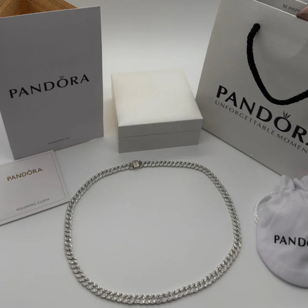 COLLAR PANDORA CUBANO CADENA PAVE ESLABONES PLATA .925 - Image 3